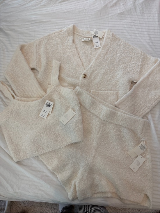 Abercrombie & Fitch Sweaters - Abercrombie & Fitch Cream Knit Cardigan, Tank and Shorts Set